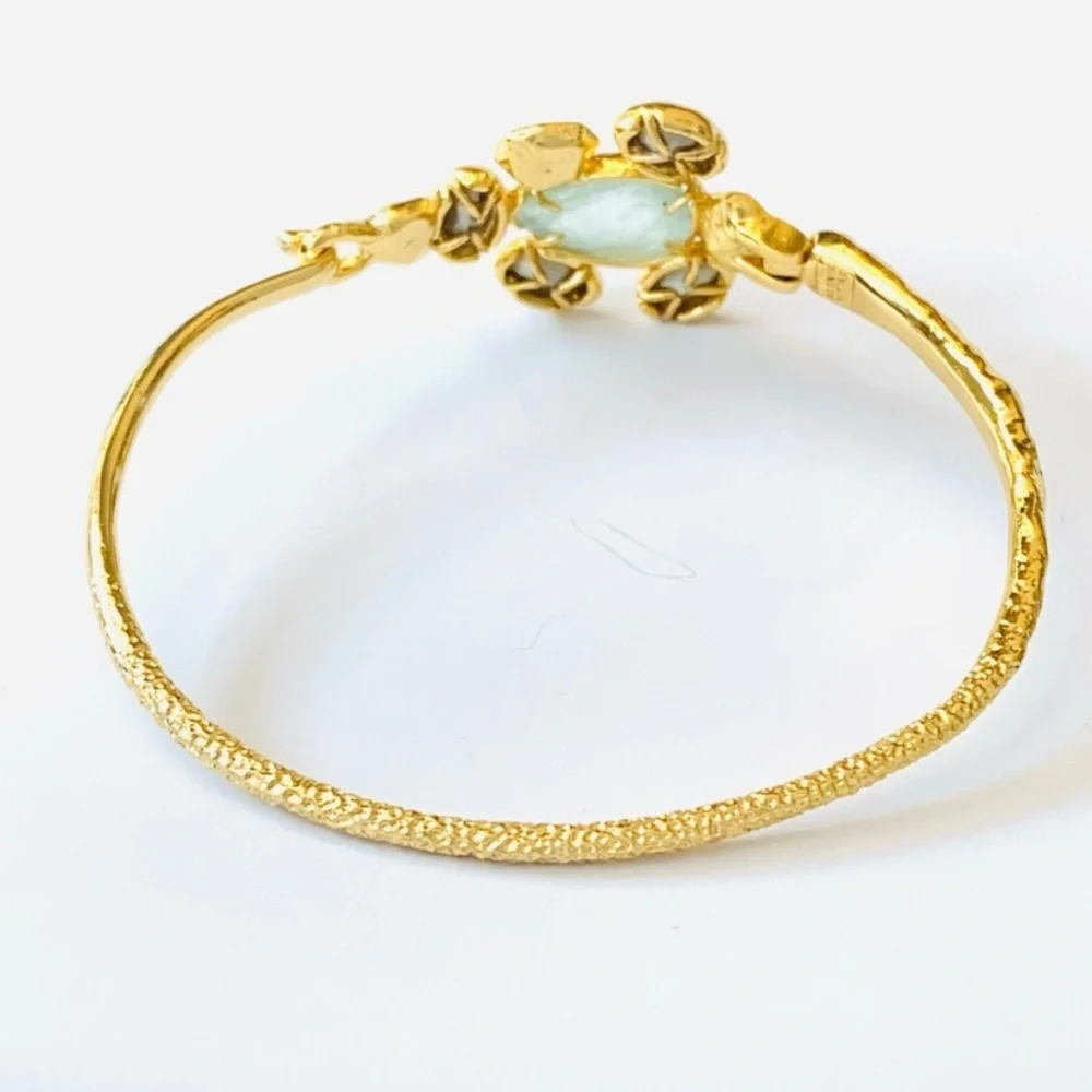 ALEXIS BITTAR NEW Gold Aqua Stone Crystals Byzantine Flower Hook Bangle Bracelet